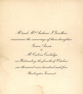 Calvin and Grace Coolidge's Wedding Invitation, 1905, Champlain College Archives