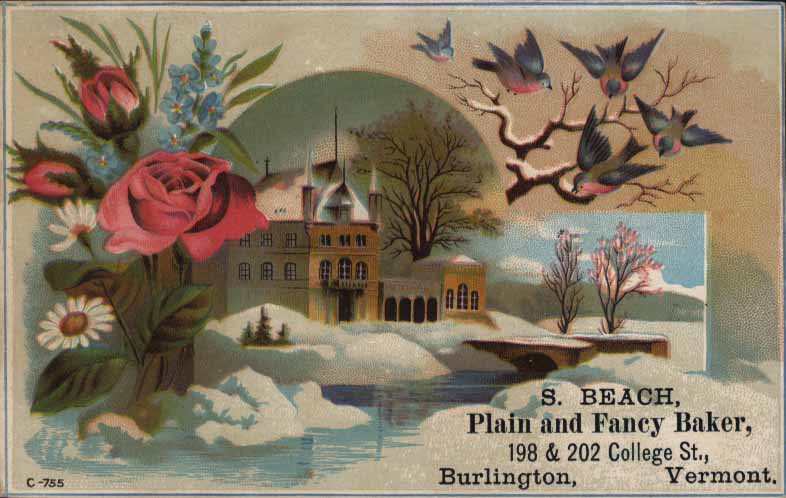 S. Beach Advertising Card, Burlington, Vermont, c. 1900, Llewellyn Collection of Vermont History, 2010.1.677